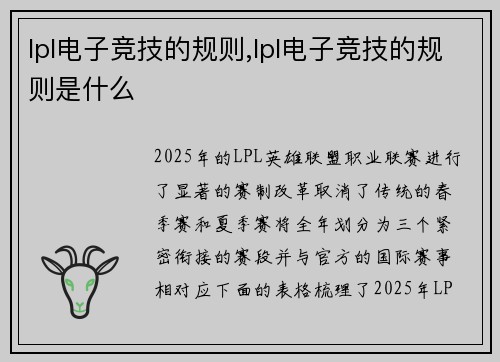 lpl电子竞技的规则,lpl电子竞技的规则是什么